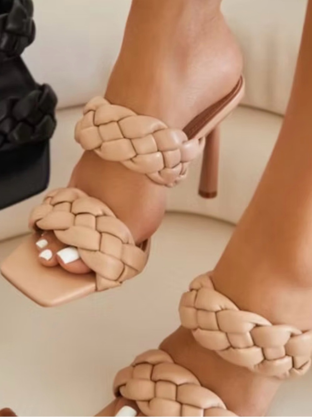 Liliana Braided Double-Band High Heel Mule - Nude